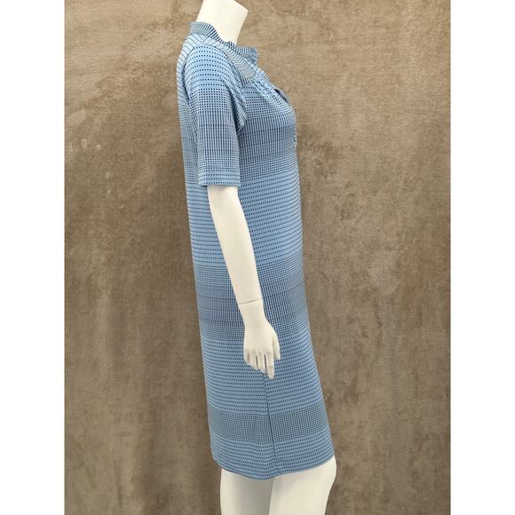 Grayson Dress Womens Medium Blue Stripe Dots Shift V-Neck Office Work‎ Travel - Picture 3 of 10